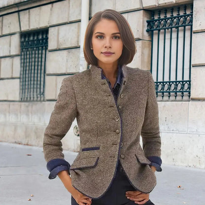 Contrast Color Woolen Cardigan Coat