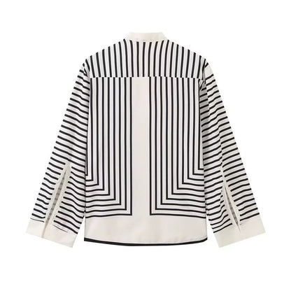 Striped Silk Flare Sleeve Blouse