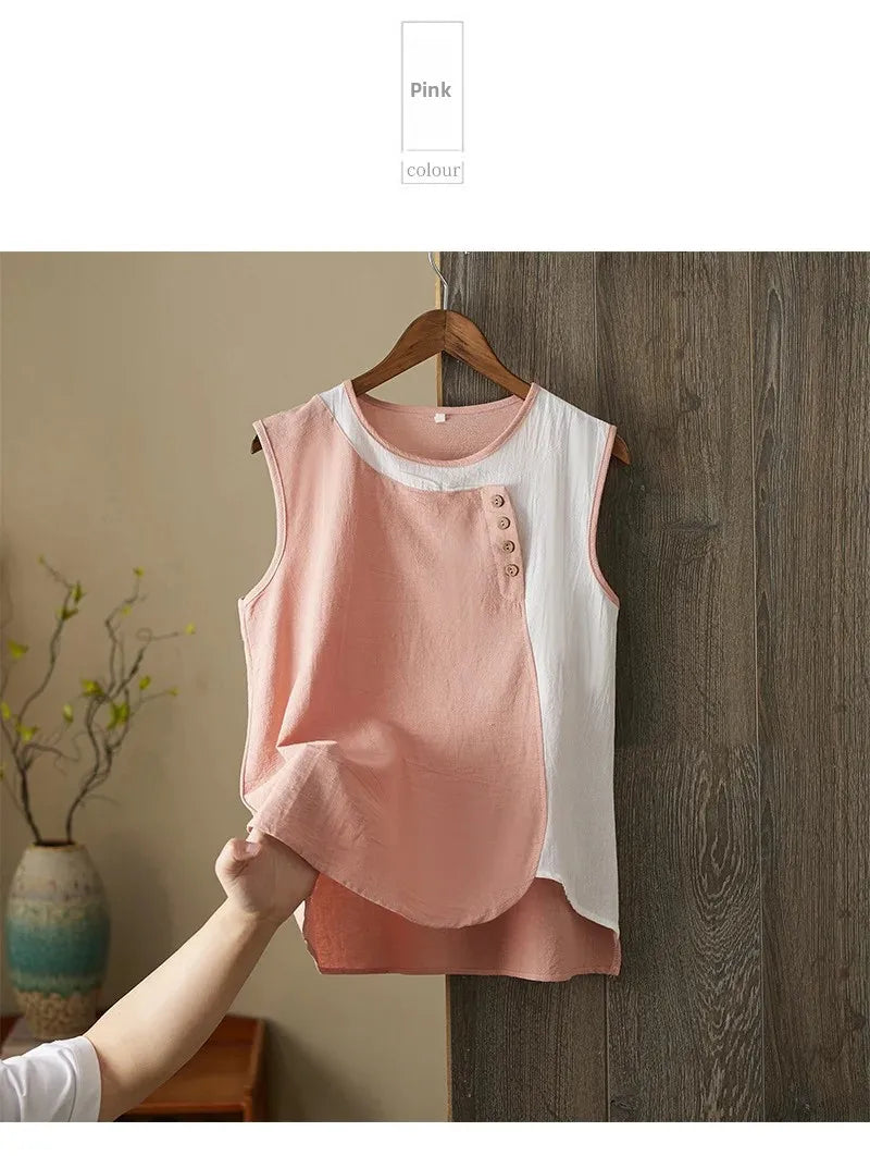 Asymmetric Cotton Linen Top