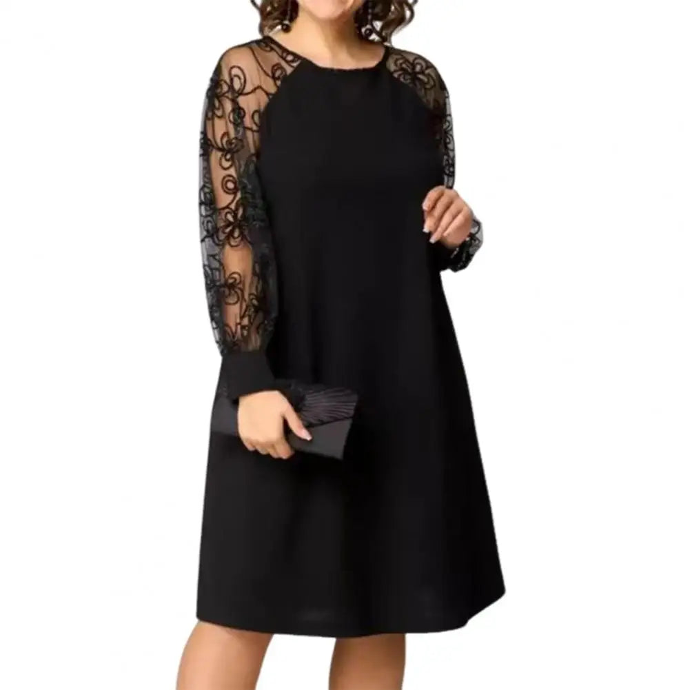 Elegant Black Lace Patchwork Party Dress