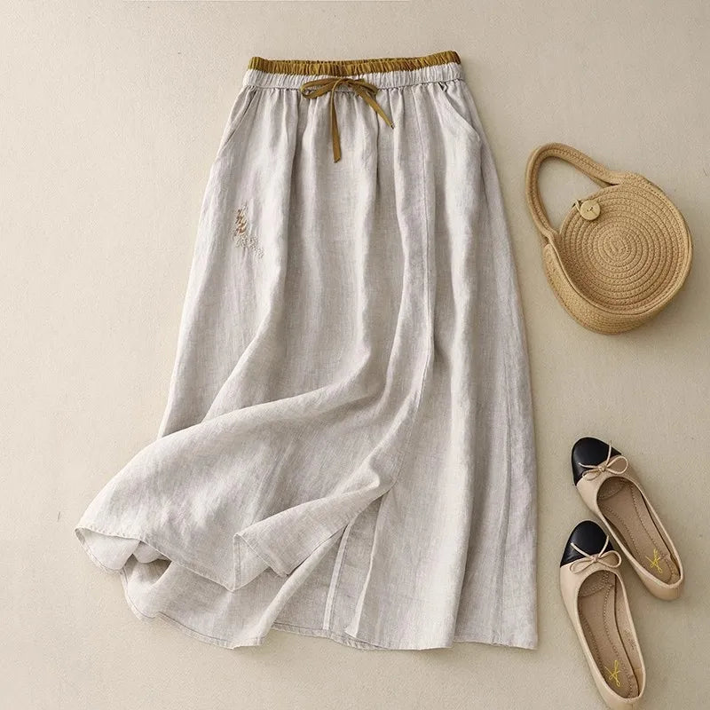 BloomTale Embroidered Patchwork Midi Skirt