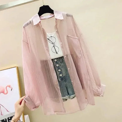 Elegant Sheer Chiffon Sunscreen Shirt