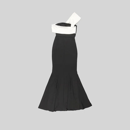 Glam Curve Contrast Slit Dress