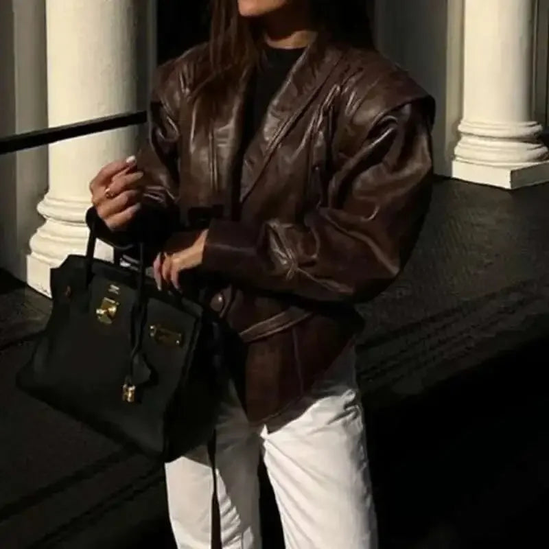 Lace-Up Faux Leather Jacket