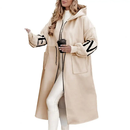 Cozy Script Knit Sleeve Hooded Coat