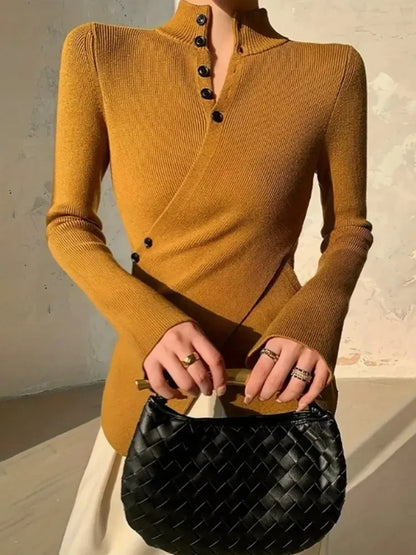 Eleglitz Split-Front Button Sweater