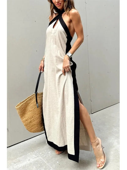 Vintage Breeze Backless Maxi Dress