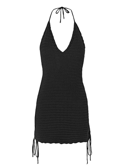 Knit Halter Cross-Strap Mini Dress