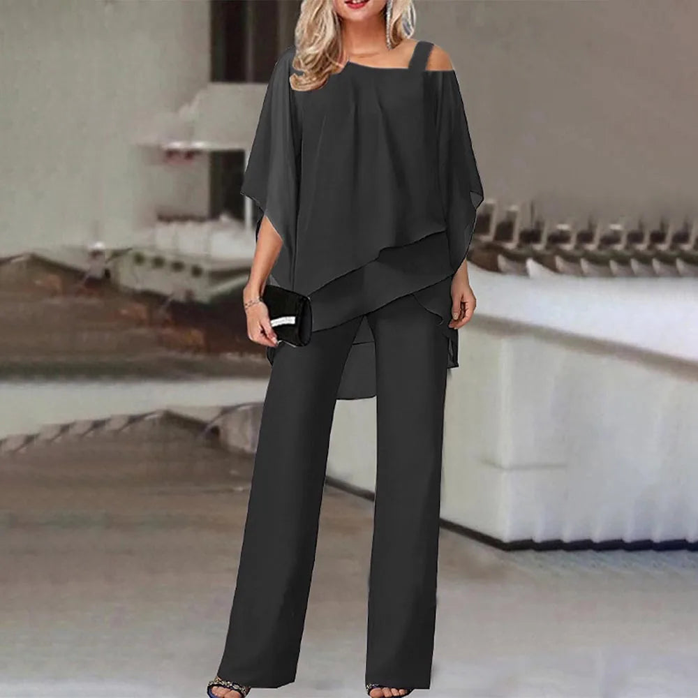 Off-Shoulder Blouse & Wide-Leg Pants Set