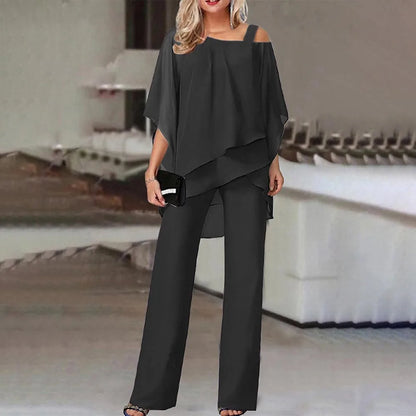 Off-Shoulder Blouse & Wide-Leg Pants Set