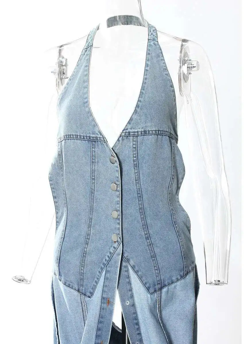 Deat Spliced Belt Denim Coat