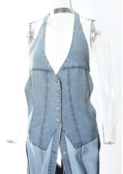 Deat Spliced Belt Denim Coat
