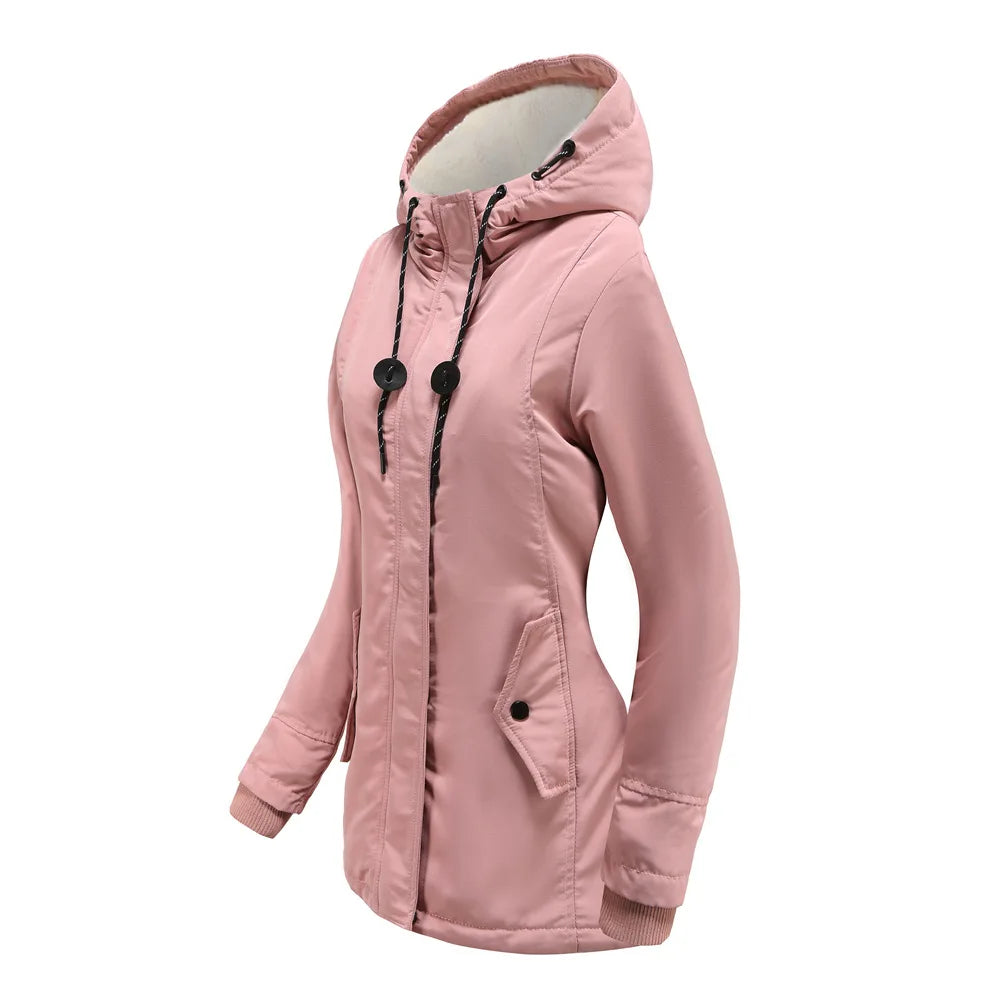 Women’s Thickened Lamb Velvet Parka – Hooded Winter Coat