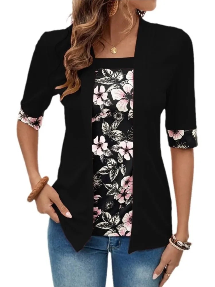 Layered Bloom Splice Casual Top