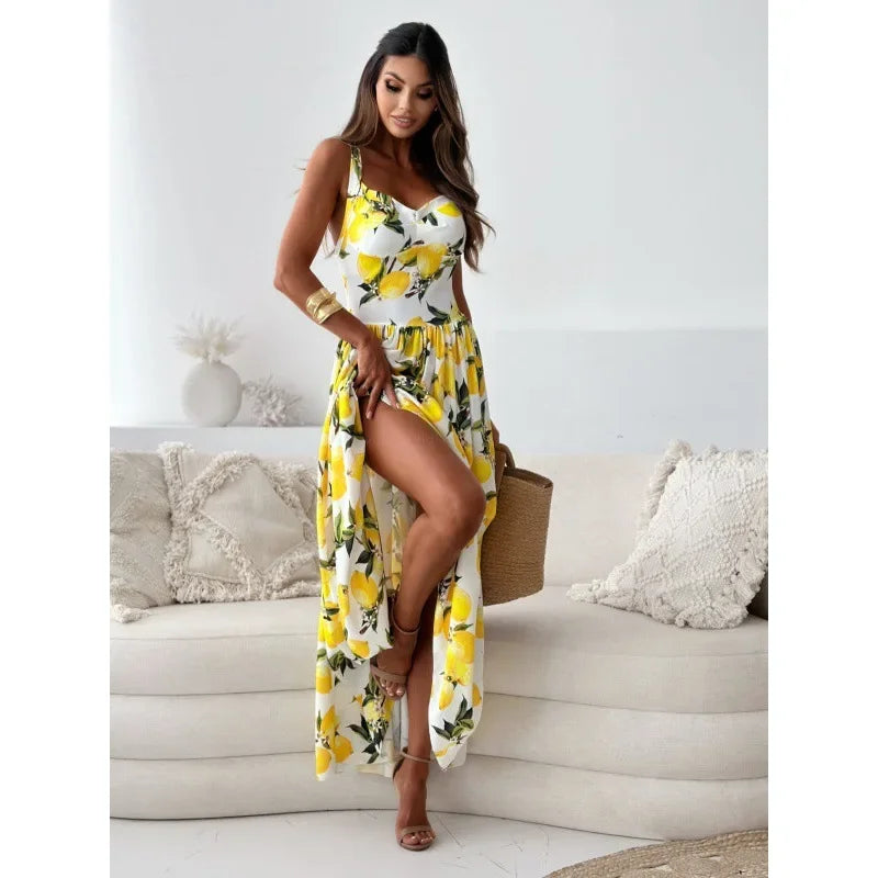 Lemon Print Maxi Dress