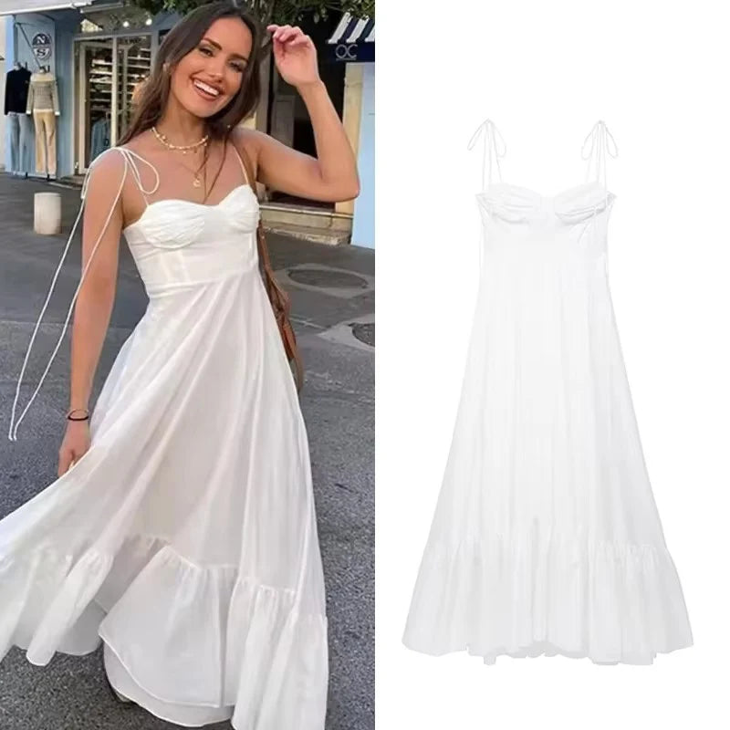 ZBZA Backless V-Neck Midi Dress