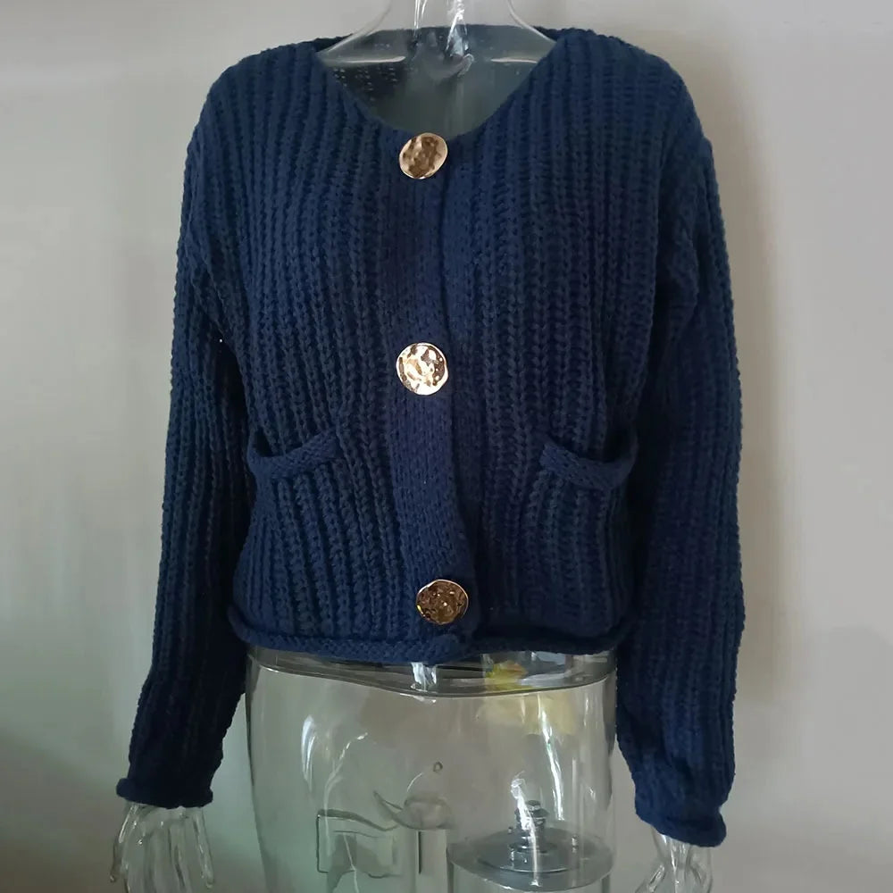 V-Neck Buckle Knit Cardigan