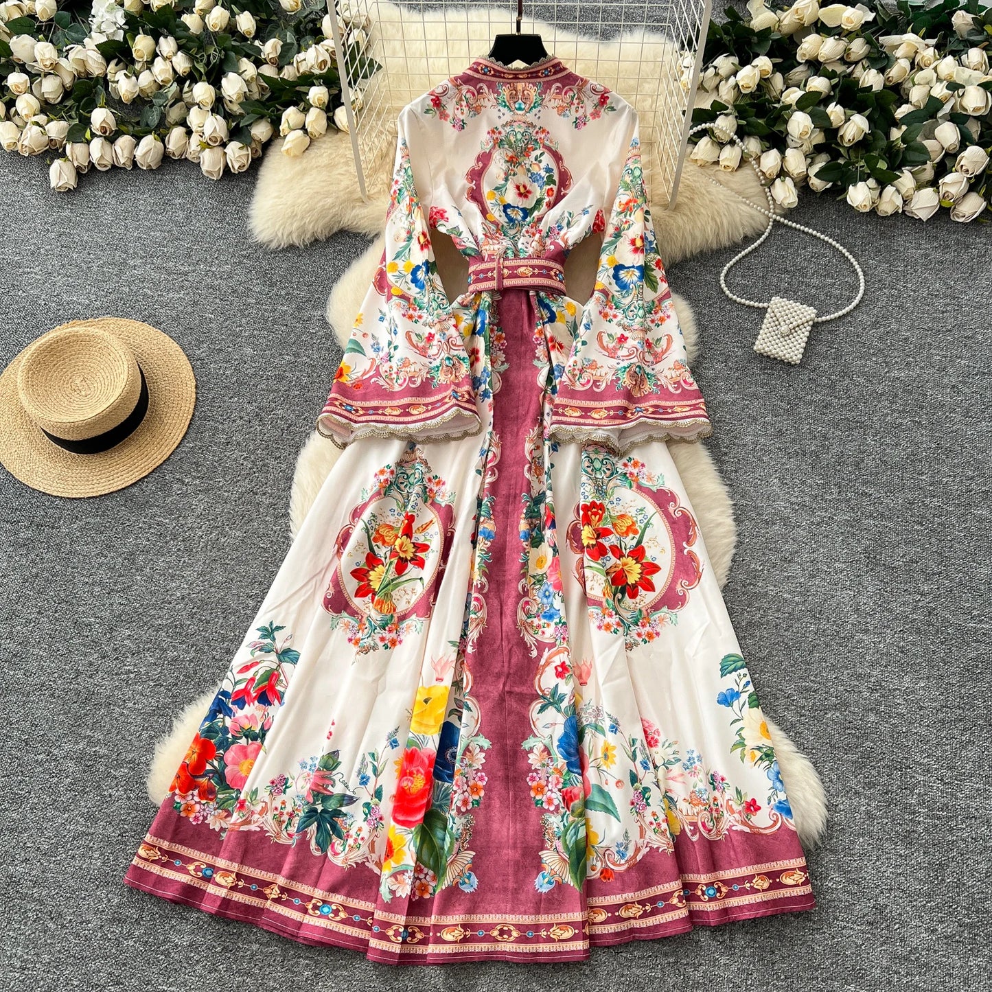 Royal Bloom Cinched Waist Maxi Dress