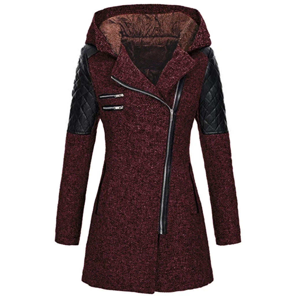 Women’s Mid-Length Hooded Loose Tweed Trench Coat