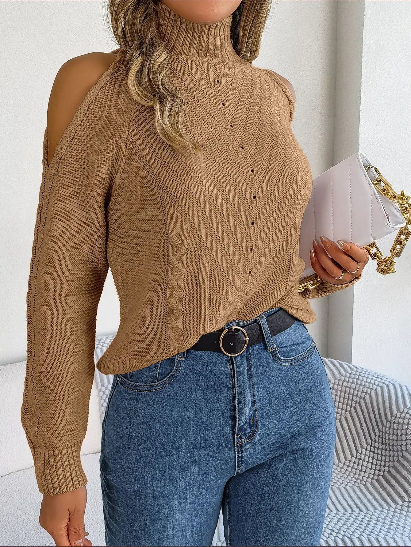 Chill Grace Turtleneck Cold Shoulder Sweater
