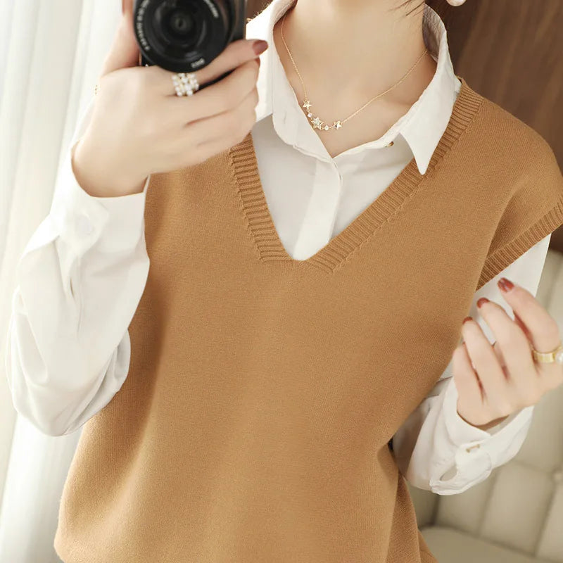 Women’s V-Neck Knit Vest — Stylish Sleeveless