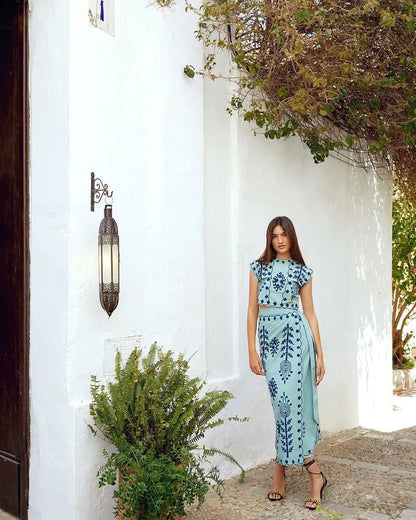 Boho Retro Print Skirt Set