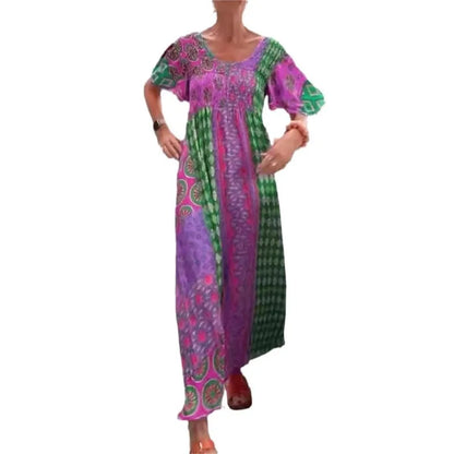 Boho Grace Retro V-Neck Dress