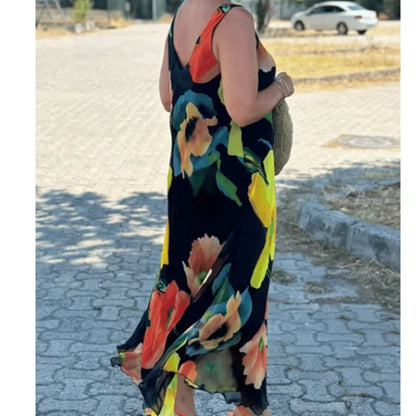 Silken Bloom U-Neck Maxi Dress