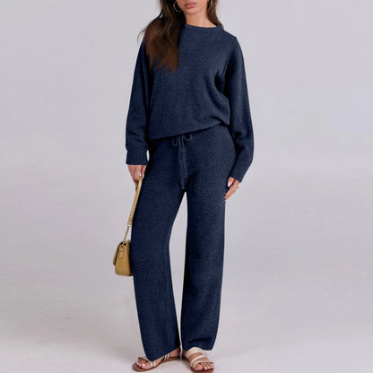 Warm Loungewear Set — Solid Color Casual Two-Piece