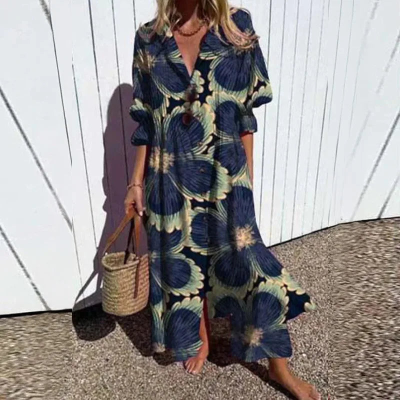 V-neck Bohemian Shirt Dress