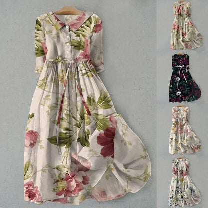 Elegant Bloom Cinched Waist Midi Dress