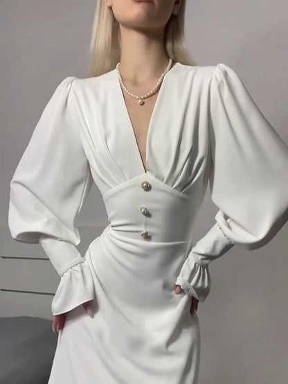 Sophisticated Slim V Neck Chiffon Dress