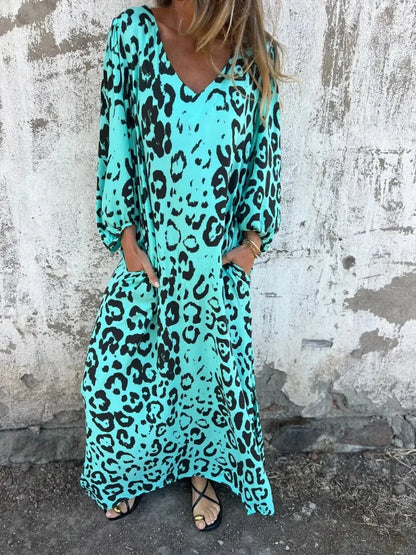 Retro Leopard Print V-Neck Dress