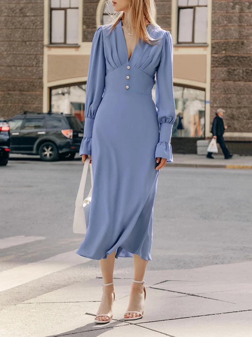 Sophisticated Slim V Neck Chiffon Dress