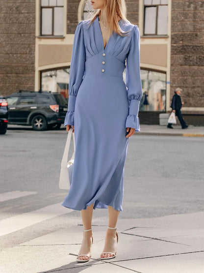 Sophisticated Slim V Neck Chiffon Dress