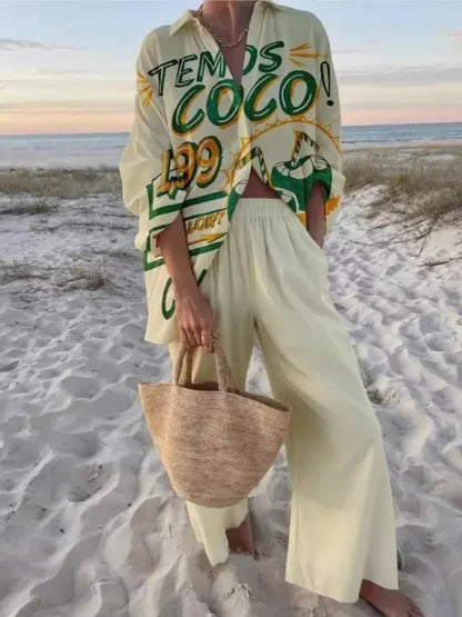 Tropical Print Lace-Up Pant Set