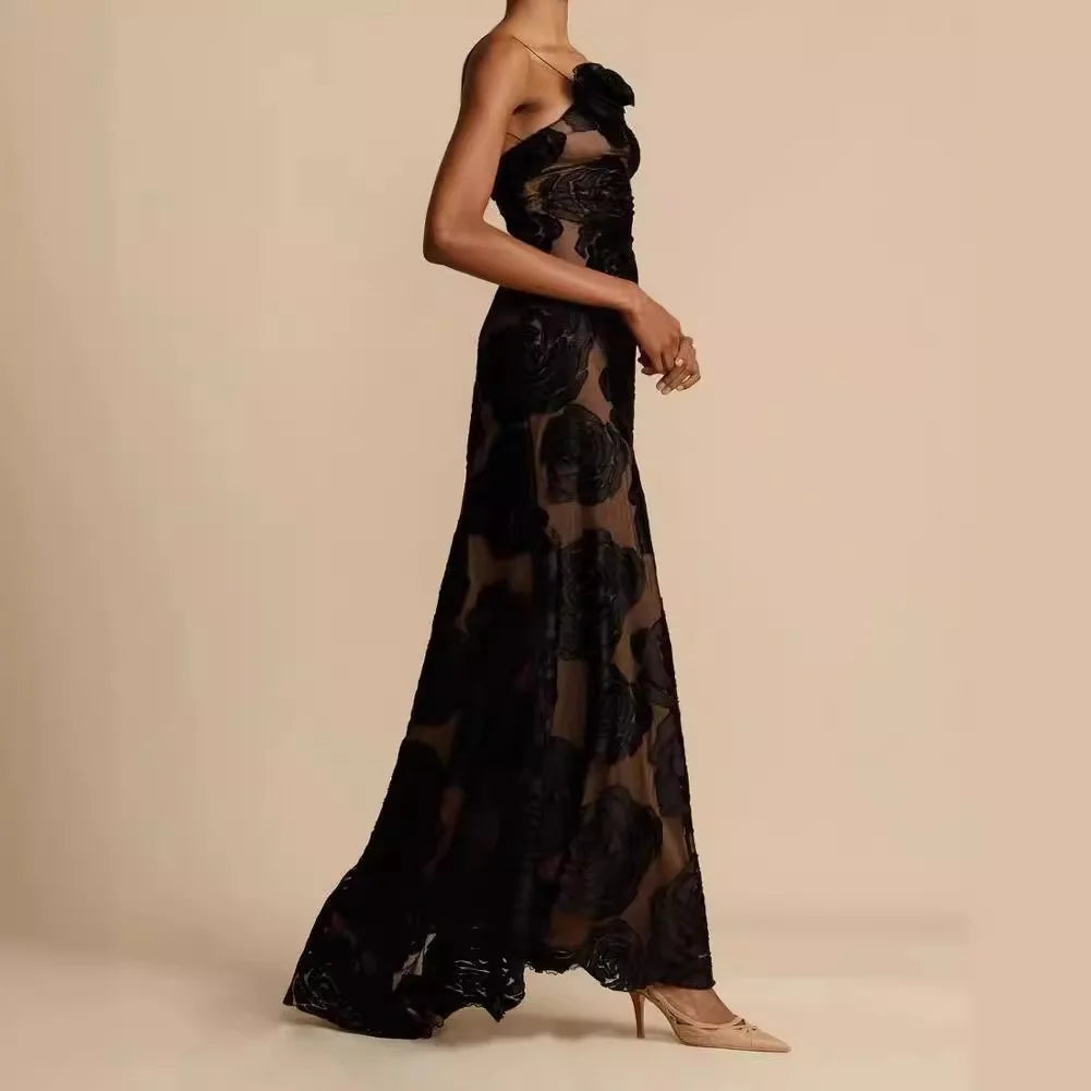 Midnight Allure Backless Evening Dress