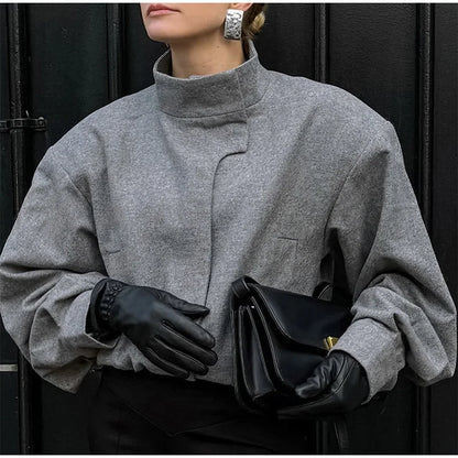 Elegant Gray Woolen Coat