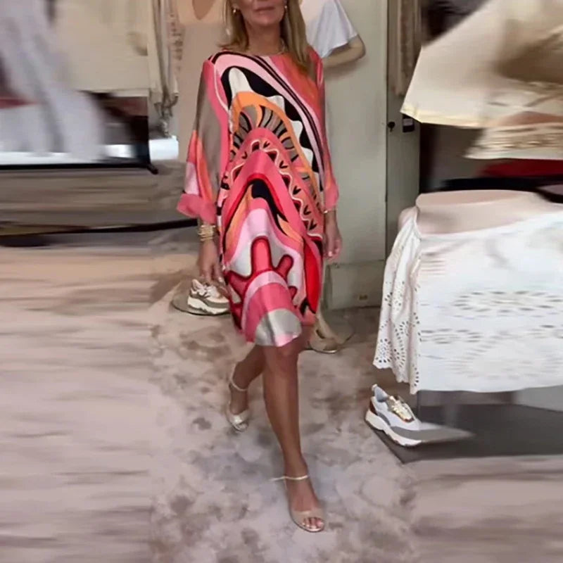 Patterned Long Sleeve A-Line Dress