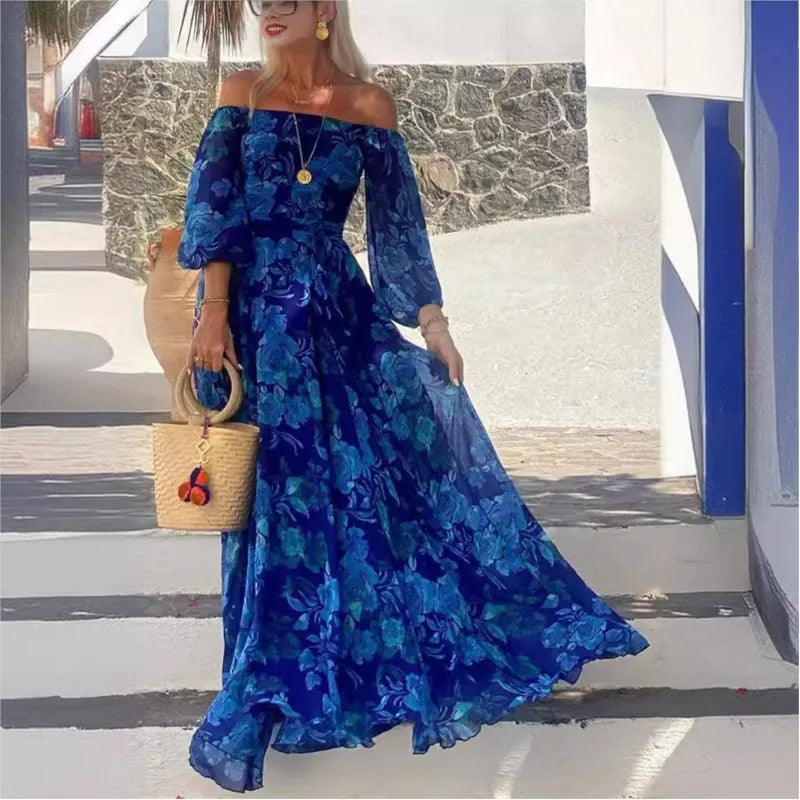 Hots weet Blue Off-Shoulder Swing Dress