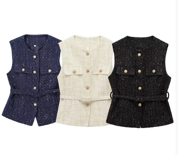 Glam Sequin Belted Vest