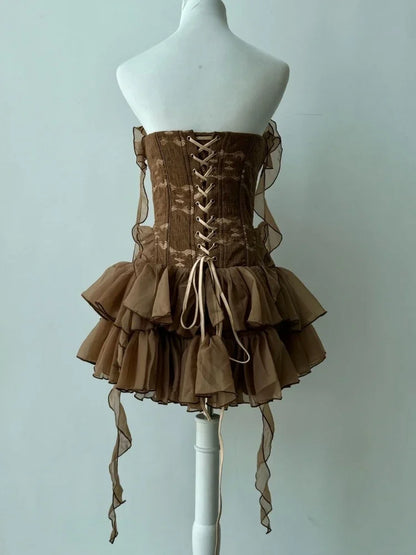 Bronze Belle Strapless Ruffle Dress