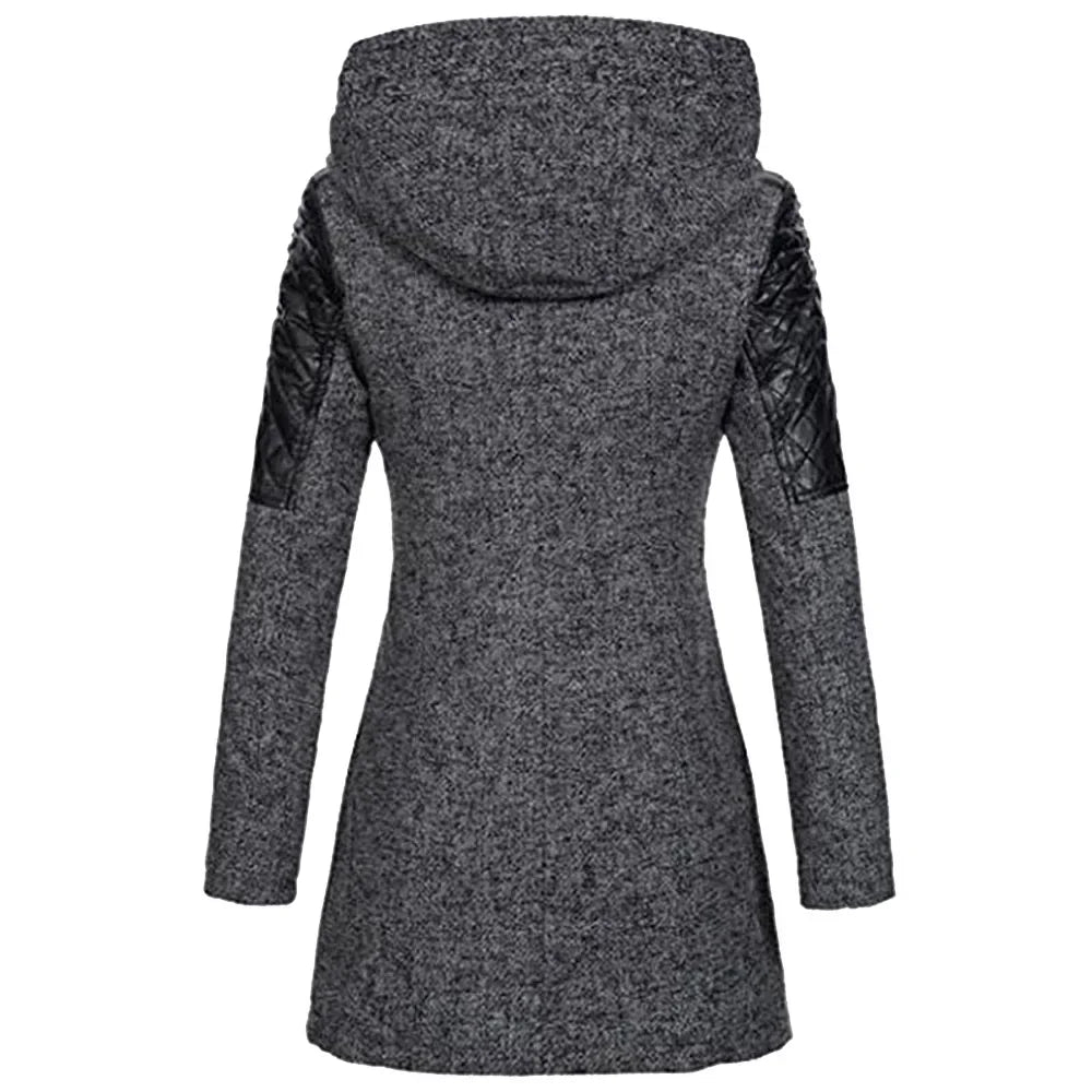 Women’s Mid-Length Hooded Loose Tweed Trench Coat
