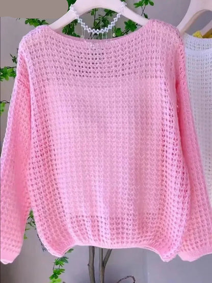Thin Hollow Knit Cropped Sweater
