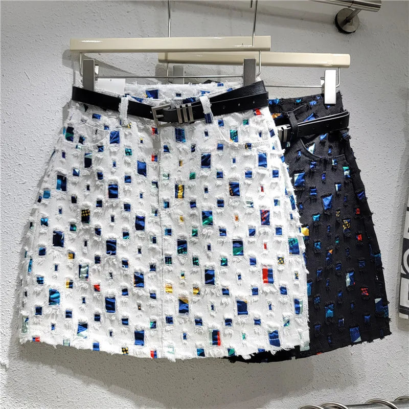 High Waist Denim A-Line Skirt