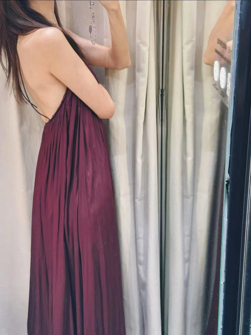 Elegant Lustre Backless Maxi Dress