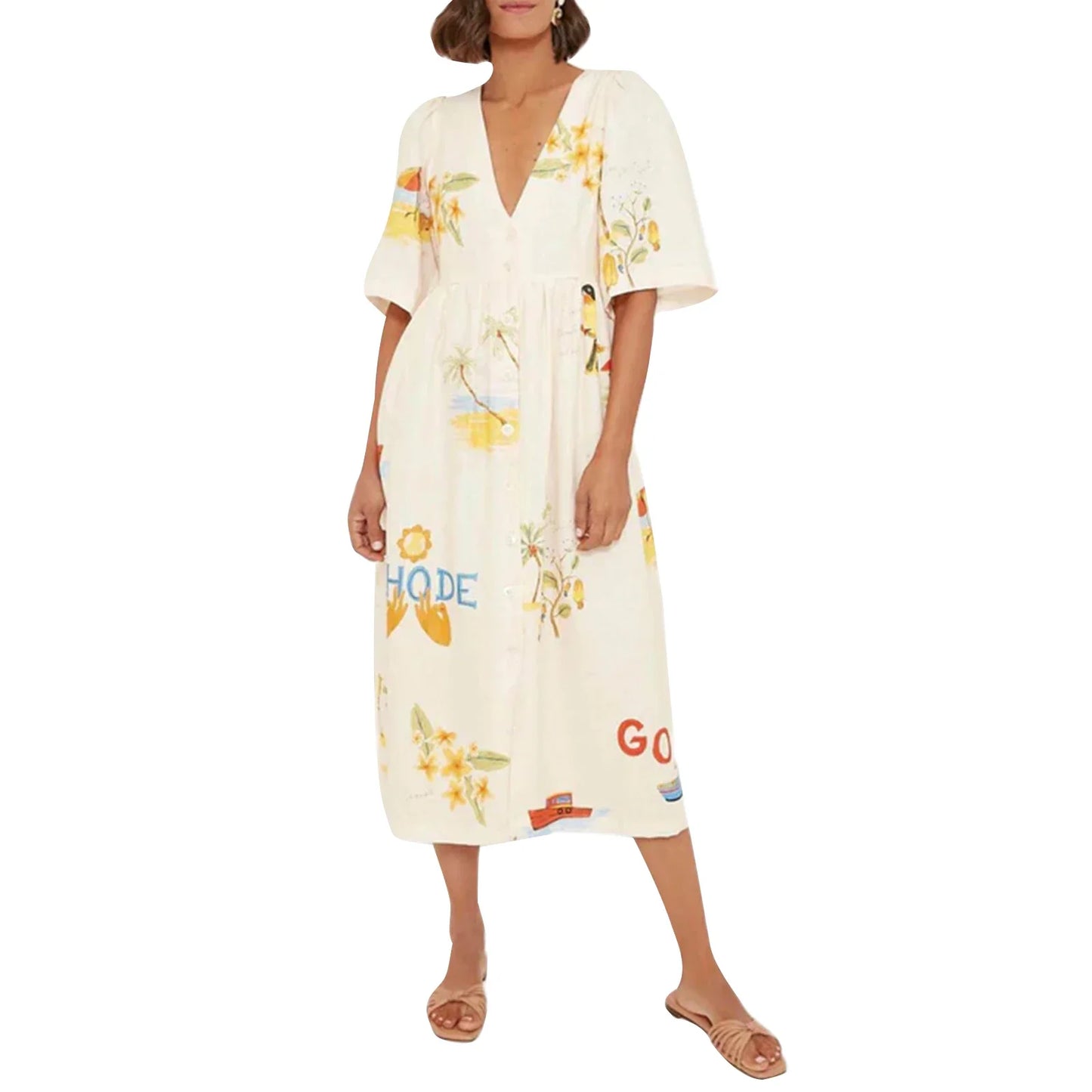 Petal Script V-Neck Maxi Dress