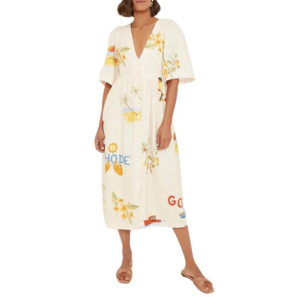 Petal Script V-Neck Maxi Dress
