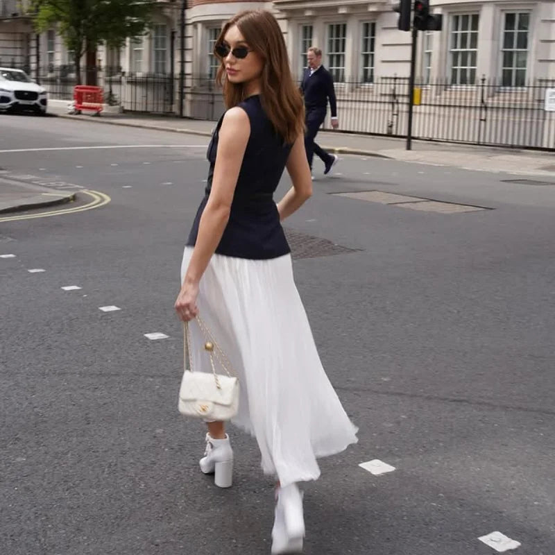 Chic Contrast Peplum Skirt Set