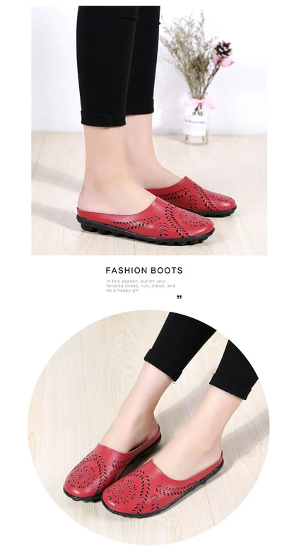 Breezy Chic Leather Slip-On Mules